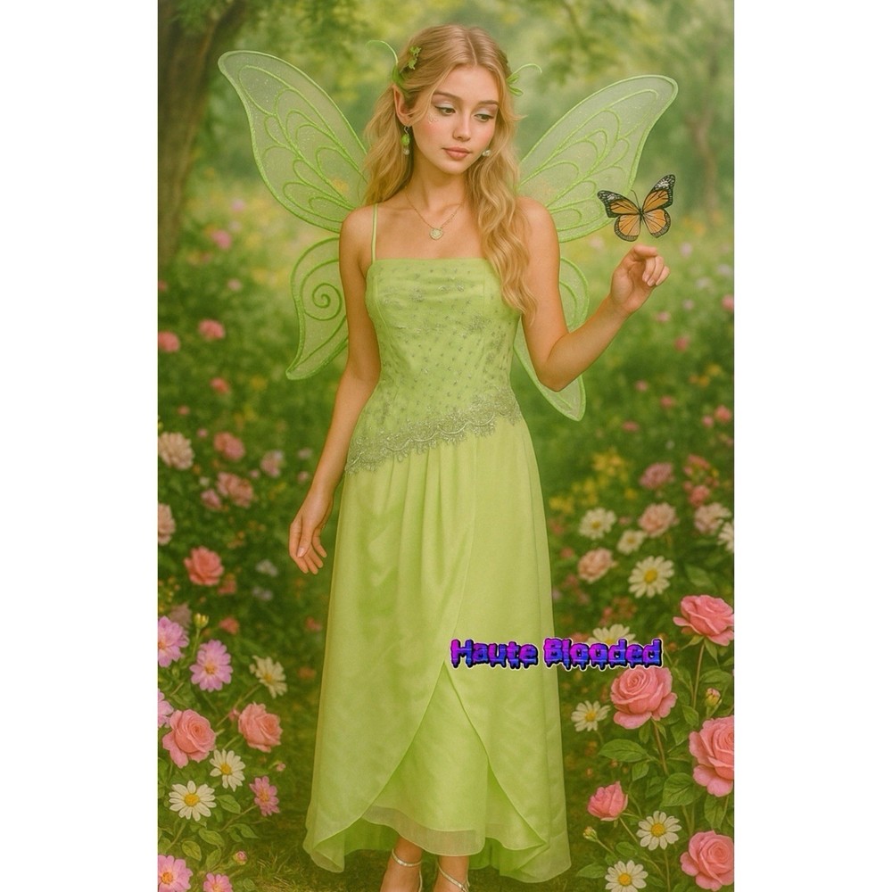 Masquerade Dress Vintage y2k Lime Green Fairy Mesh Glitter Gown Princess Pixie