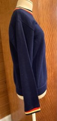 Vintage 1960s Creslan Acrylic Knit Pullover Sweater Dark Navy Ringer