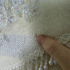 Eugenia Sweater Womens Medium Cream Good Lace Puff Sleeve Beaded Wool Angora 80s
