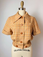 Vintage 1950s GOLD Plaid Wool Cropped Jacket Custom Made by Janet Stricker Lined