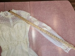 VTG 1970s Beaded Wedding Dress High Neck Illusion Lace Angel Sleeve ILGWU Train
