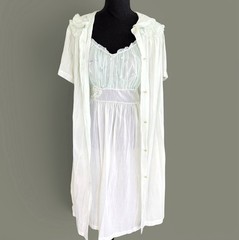 Vtg 50s Two Piece Knee Length Nightgown Robe Peignoir Set Light Green Lace Large