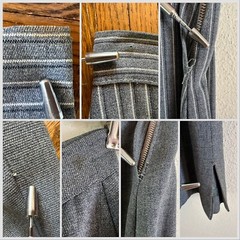 1940s 3pc Skirt Suit Set Nipped Waist Blazer Jacket Pinstripe Bib Rhinestone VTG