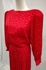 80’s Vintage Silk Studio Dress 100% Silk Red Animal Print Woven Glam Retro Sz 4