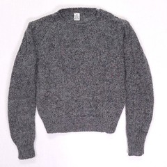 Vintage Gray Speckled Wool Blend Knit Sweater Shoulder Button Puff Sleeve Medium