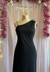 Vintage Y2K One Shoulder Midi Dress Black Blue Fairy Asymmetric Minimalist XS/S