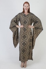 Vtg India Batik Kaftan Kimono Angel Sleeves Long Ethnic Medallion Dress Caftan