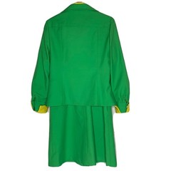 Vintage 1960s California Girl Size 12 Dress Green Mod Stripe Yellow Jacket Set