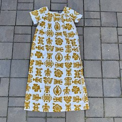 Vintage 60s 70s Muu Muu Dress Empire Waist Tiki Print Made In Hawaii Women’s M