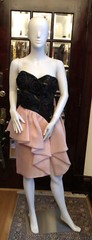 REITY PARIS, FRANCE BLACK SEQUIN WITH BLACK SILK ROSES PINK TWILL COCKTAIL DRESS