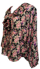 VTG IVY Women Size L BOHO Button Up Ruffled V-Neck Floral Chiffon Top Multicolor