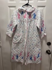 Vintage Sears Quilted Housecoat Robe Angels Fairies Pink Blue Cottagecore