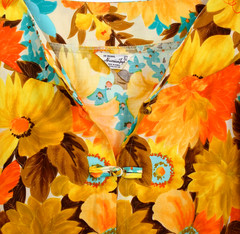 Vtg 60s HAWAIIAN TOGS Day Dress M-L Colorful Orange Teal Floral