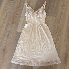Vintage Vassarette Full Slip With Underwire Bra Nightgown Size 36 D Lace Cream