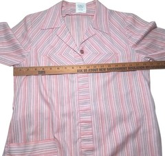 Vintage Striped Shirt Dress 12 1/2 Short Sleeve Pink Blue USA Made Modest