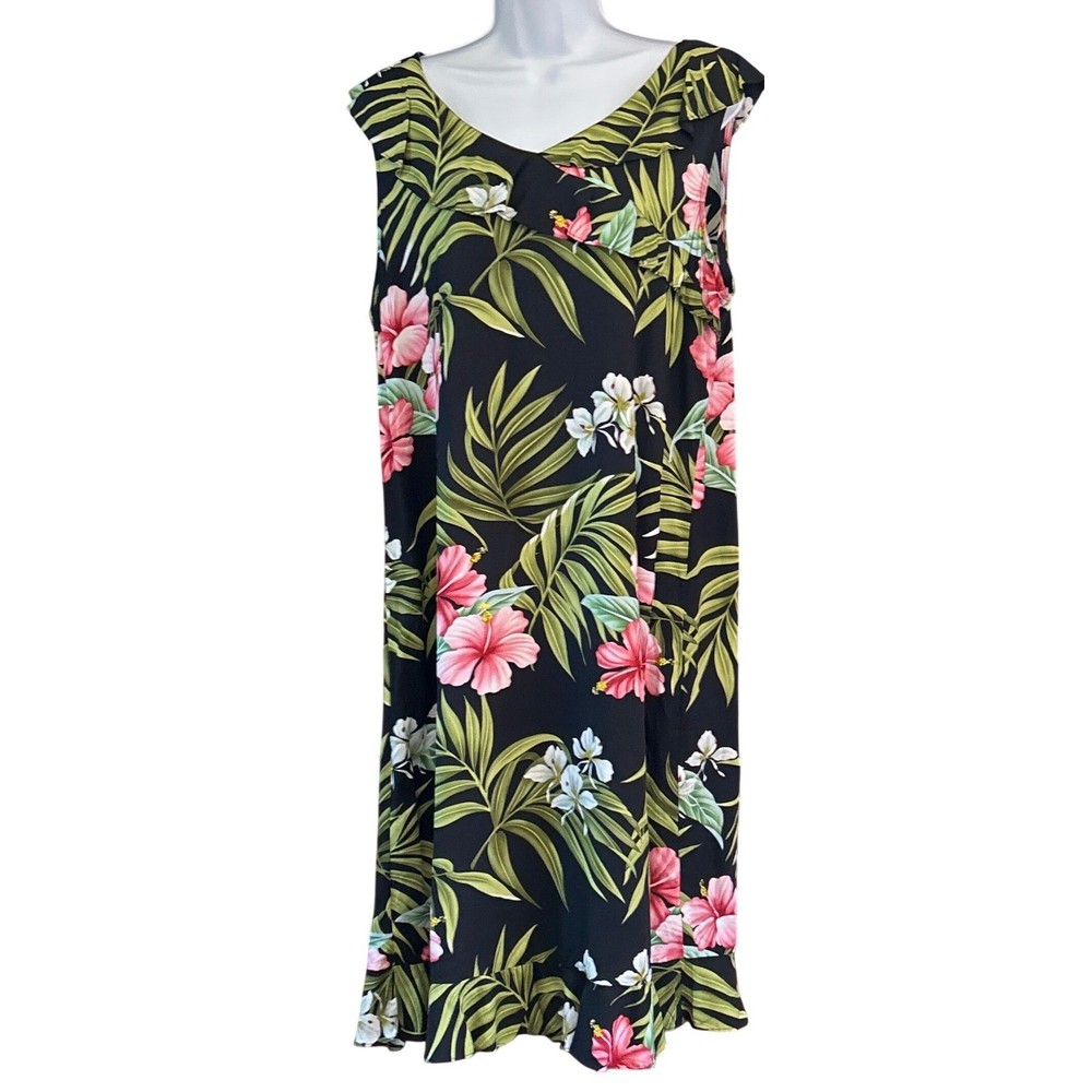 VTG Puanani RJC Dress Tropical Floral Hibiscus Hawaiian Luau Resortwear XL W1250