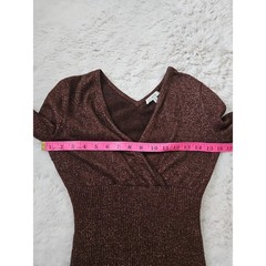 Caché Metallic Knit Top M Medium Bronze Brown Glitter Shimmer Wrap Sweater VTG