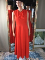 Vintage EUC Nancy Greer Orange Ruched Sleeveless Maxi Dress Gown Sz 12