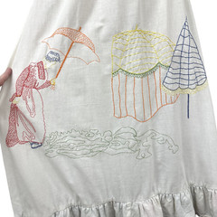 Vintage 1970s Vicky Vaughn Patchwork Umbrella Embroidered Apron Maxi Dress