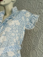 vintage dress Saks Fifth Avenue floral house dress maxi Blue cottage ruffle 70s
