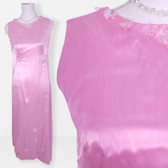 Lolly Pink 60s Evening Dress Ladies M Sequin Prom Cocktail Barbie Beaded Mod Vtg