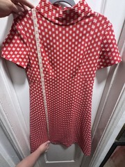 True Vintage Red Pink Polyester Dress, 30 Inch Waist