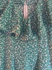 Vintage 30s 40s Green Leaf Cotton Dress Puff Sleeves Long Skirt M S New Unworn