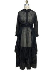 Victorian Edwardian Lawn Voile Dress Sheer Tiny Dot Cotton Tea Mourning Goth XS
