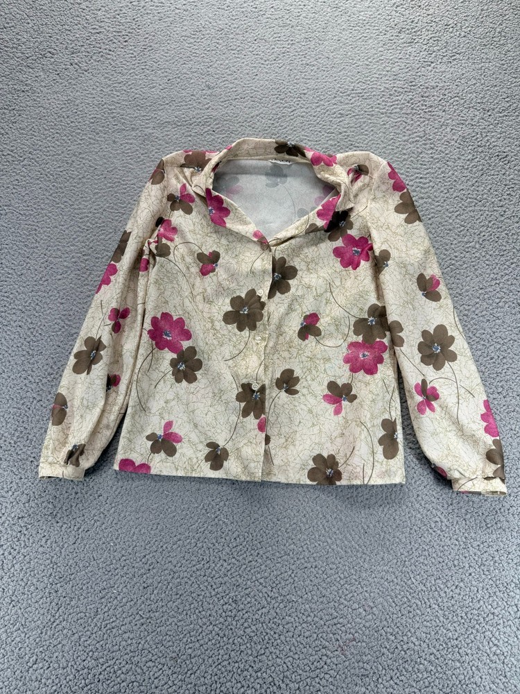 Vintage 70s Devon Blouse Womens Small Multicolor Floral Retro Mod USA Union Made