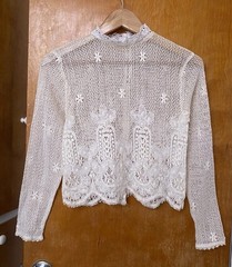 Vintage Handmade 60s 70s Crochet Lace Victorian Edwardian Revival Top Boho Sz XS
