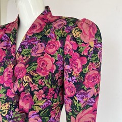 Vintage 80s Statement Floral Peplum Jacket Maximalist Avant Gard Puff Sleeve