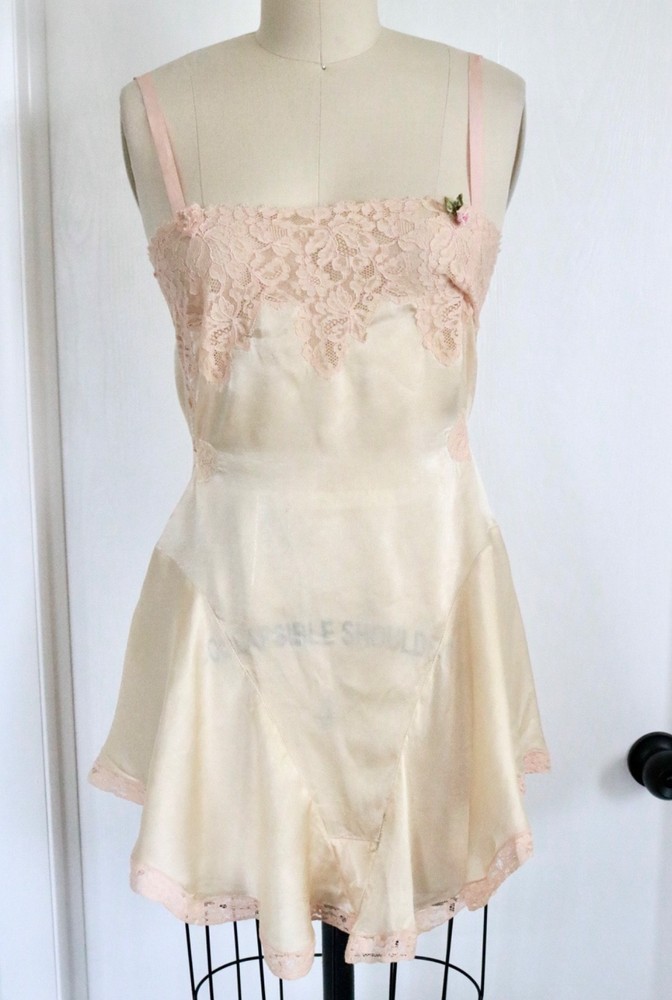 Vintage 1920s/30s Bloomer Slip Romper 100% Silk flapper chemise Lace XS negligee