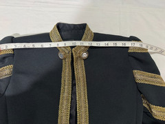 Vtg 80s Military Style Jacket Black Gold Brocade Baroque 6 Chunky Clear Buttons