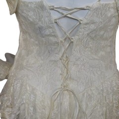 Vintage 80s NUANCE Dress/Jacket Set, XS, Lace, Yellowed, Ruffle Skirt, Bolero