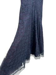 Vtg 1950s Lace Secretary Dress Navy Blue Faux Button Front Fit & Flare 35″ Chest