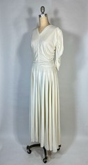 Vintage 1930’s Ivory SILK KNIT draped smocked wedding gown dress w/glass buttons