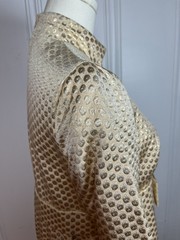Vintage 1950s 1960s Housecoat Handmade Peachy Pink w/ Metallic Polka Dots Lined