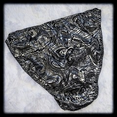 Vintage SILVER Metallic HI-RISE String Bikini PANTIES Shiny Foil Print 7/8 L-XL