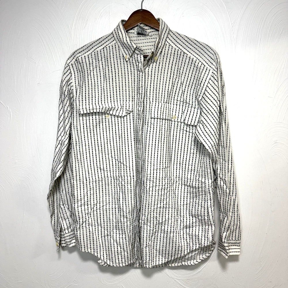 Vintage Theo Women’s Striped 100% Cotton Button Down Long Sleeve Shirt Size 6