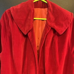 Vtg 1950s Red Crushed Velvet Long Jacket Pin Up Small/6 Wide Collar Over Coat