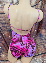 NWOT Vintage JAG Purple/Pink Palm Leaves One-Piece Swimsuit Size 6