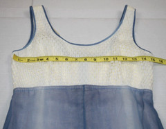 Vintage Dress Size S 60s Blue Layered Ombre Empire Waist Ivory Net Lace Bodice