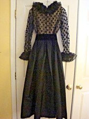 Vintage 1960’s Black Ruffle Collar and Cuffs Polk-A-Dot Top Dress with Sash Belt
