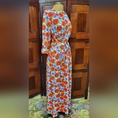 Woman’s Vintage Vassarette Long Sleeve Floral Maxi Dress Red, Purple, and Green