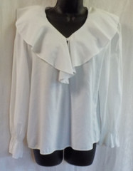 Vintage Fritz & Lloyd Dressy Blouse Size L White Ruffle Collar Pad Shoulders EVC