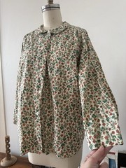 Mid Century Handcrafted Floral Cotton Smock Top Artist Workwear Folk Prairie OS