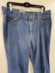 Vintage Royal Crown Blue Jeans Zipper Pockets Flare Wide Leg Size 38 (37Wx35L)
