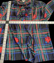 Vintage Nicola Blouse Womens 12 Maximalist Tartan Floral Bow Neck Top