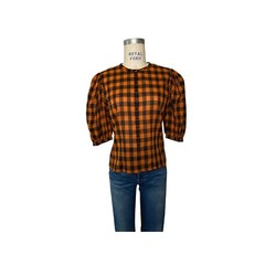 Vintage Sz 8 Prairie style Blouse Liz Claiborne black and orange check 80s 90s