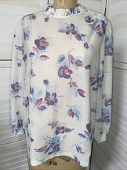 Vintage 70s Polyester Career Blouse Top Floral Long Sleeves Sz 42 X-Large